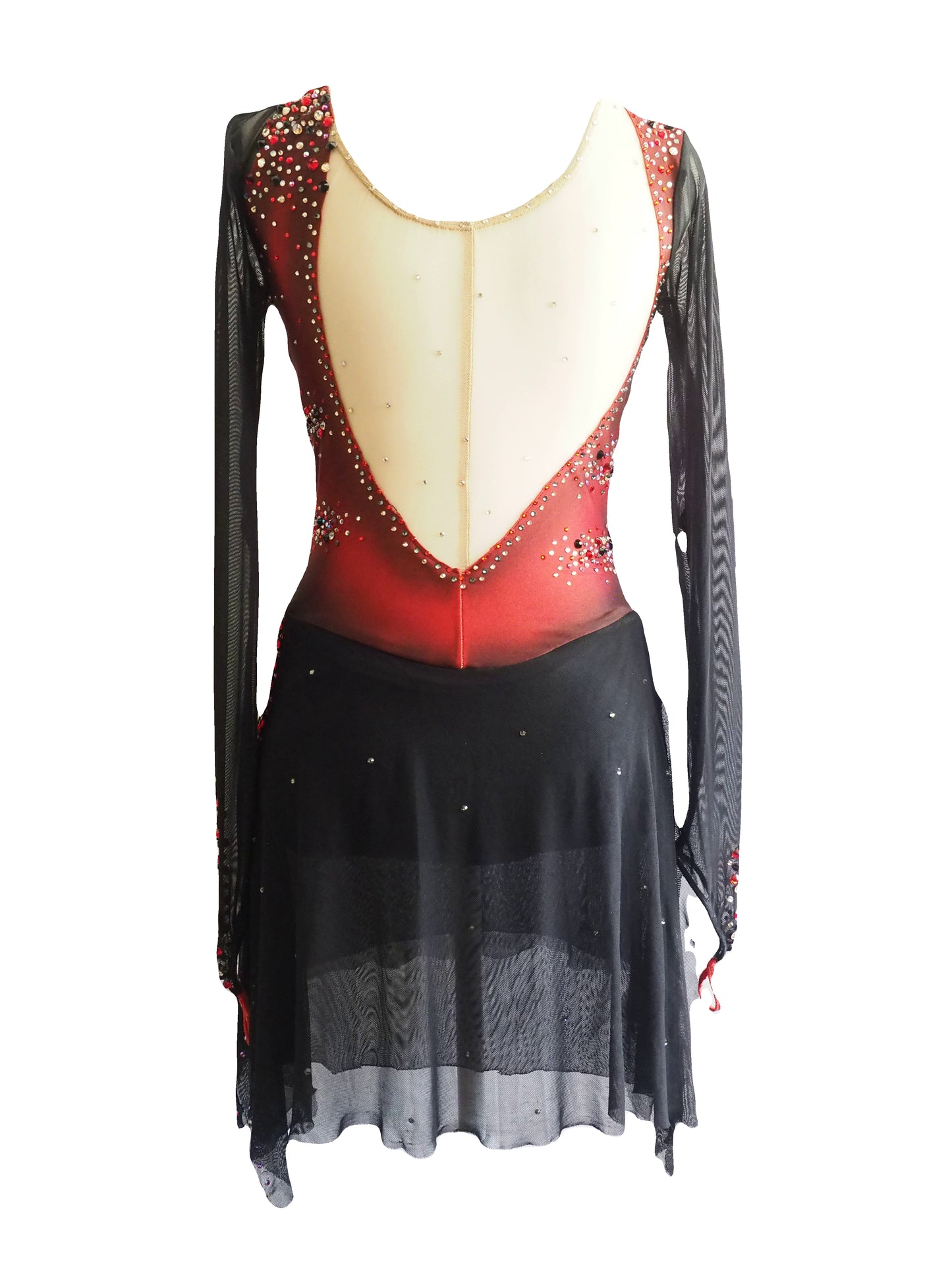 Competition Figure Skating Dress - Black and Red with Crystals