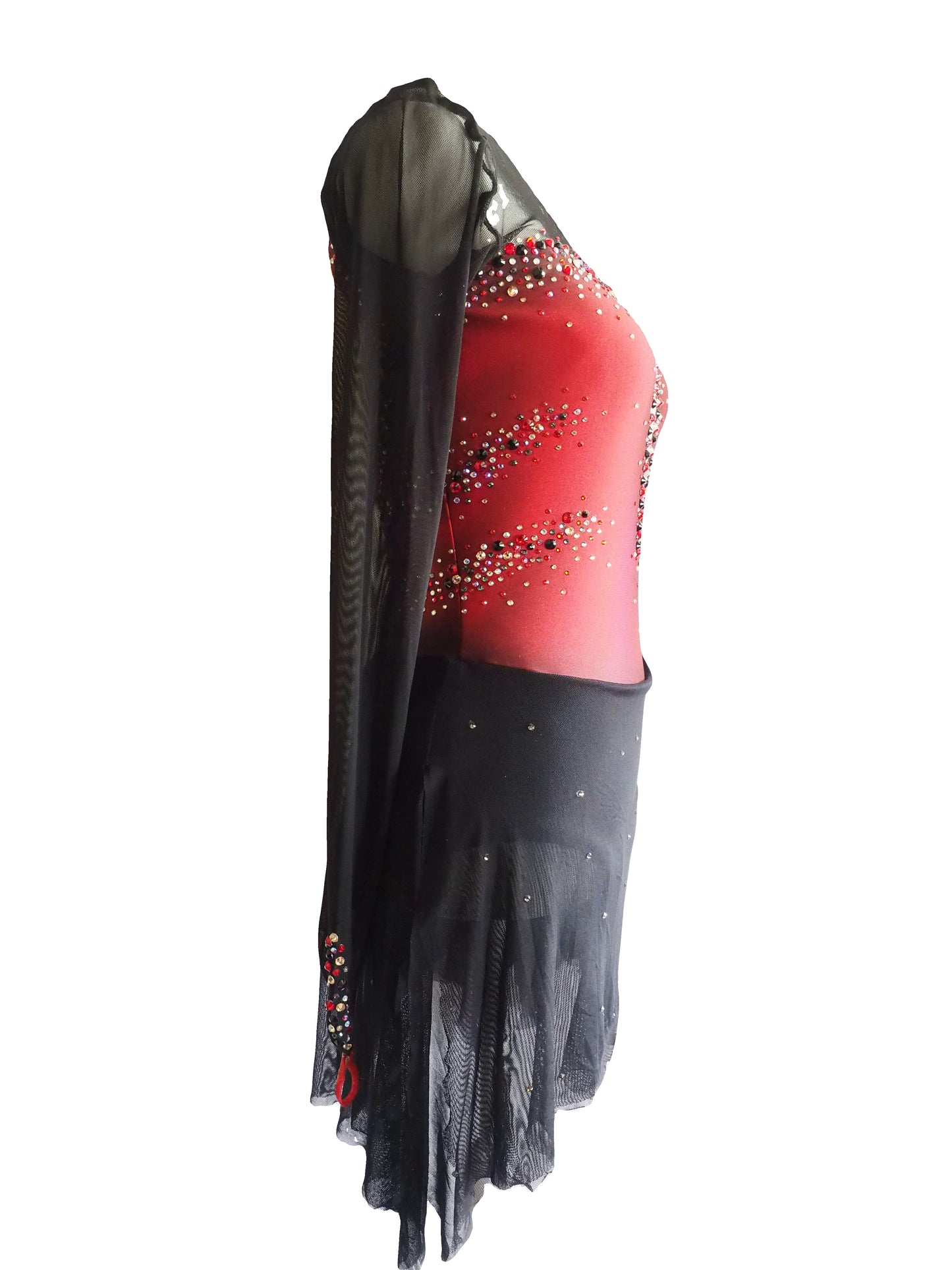 Competition Figure Skating Dress - Black and Red with Crystals