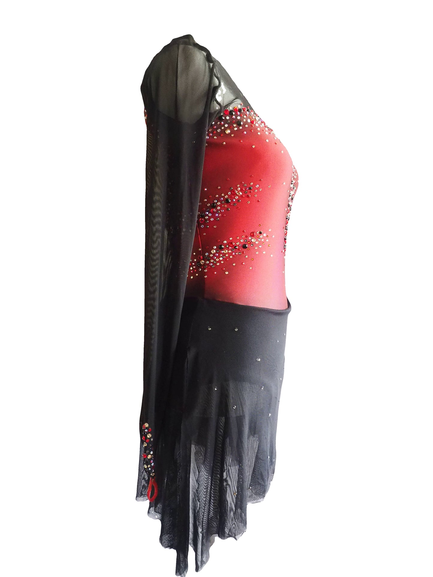 Competition Figure Skating Dress - Black and Red with Crystals