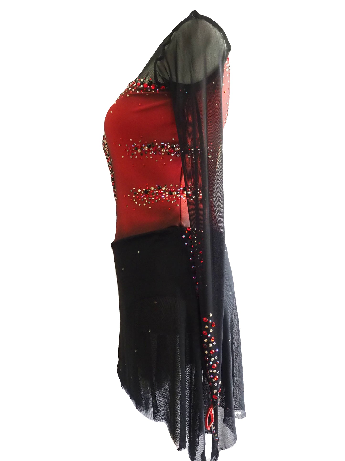 Competition Figure Skating Dress - Black and Red with Crystals