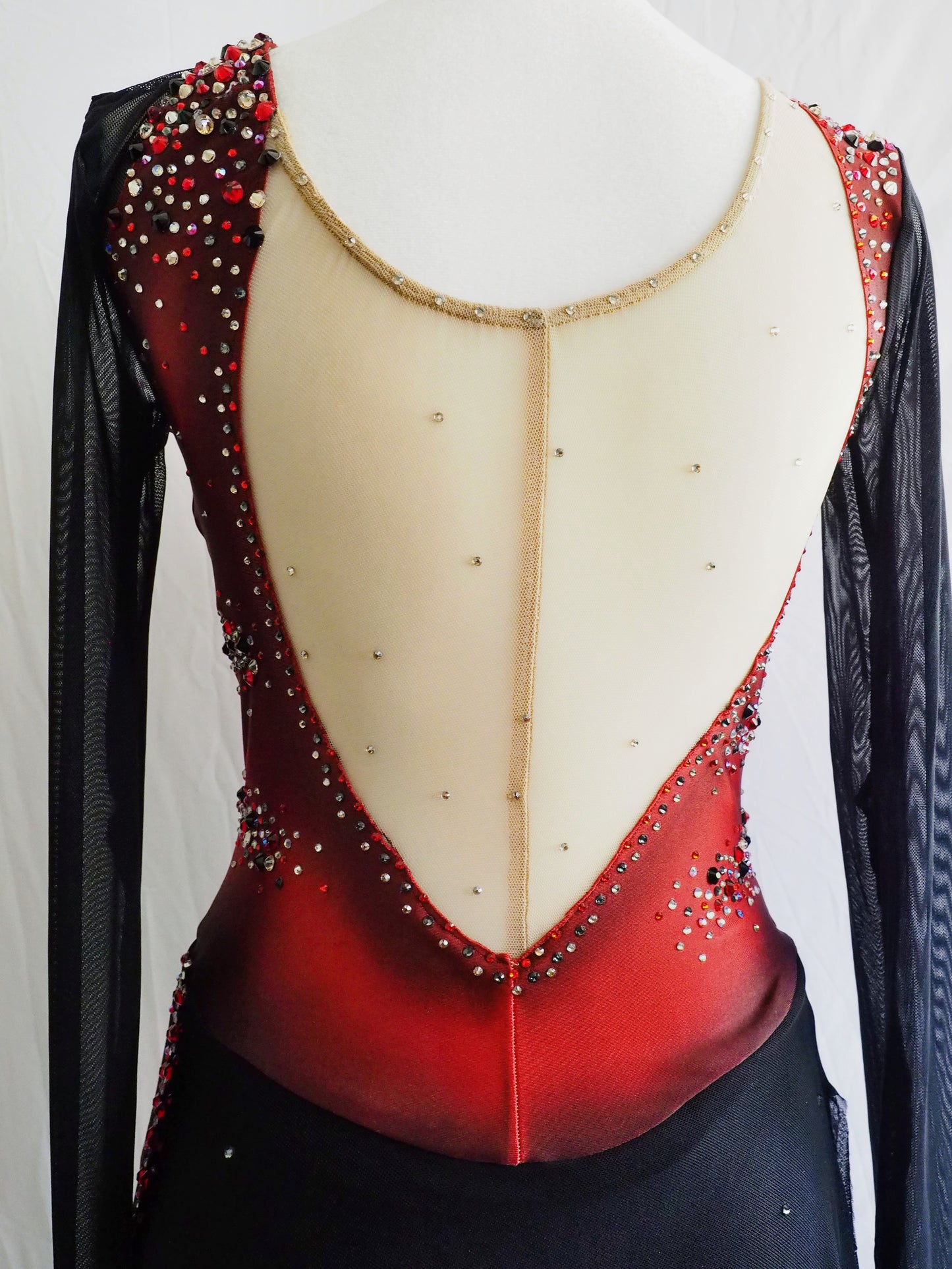 Competition Figure Skating Dress - Black and Red with Crystals