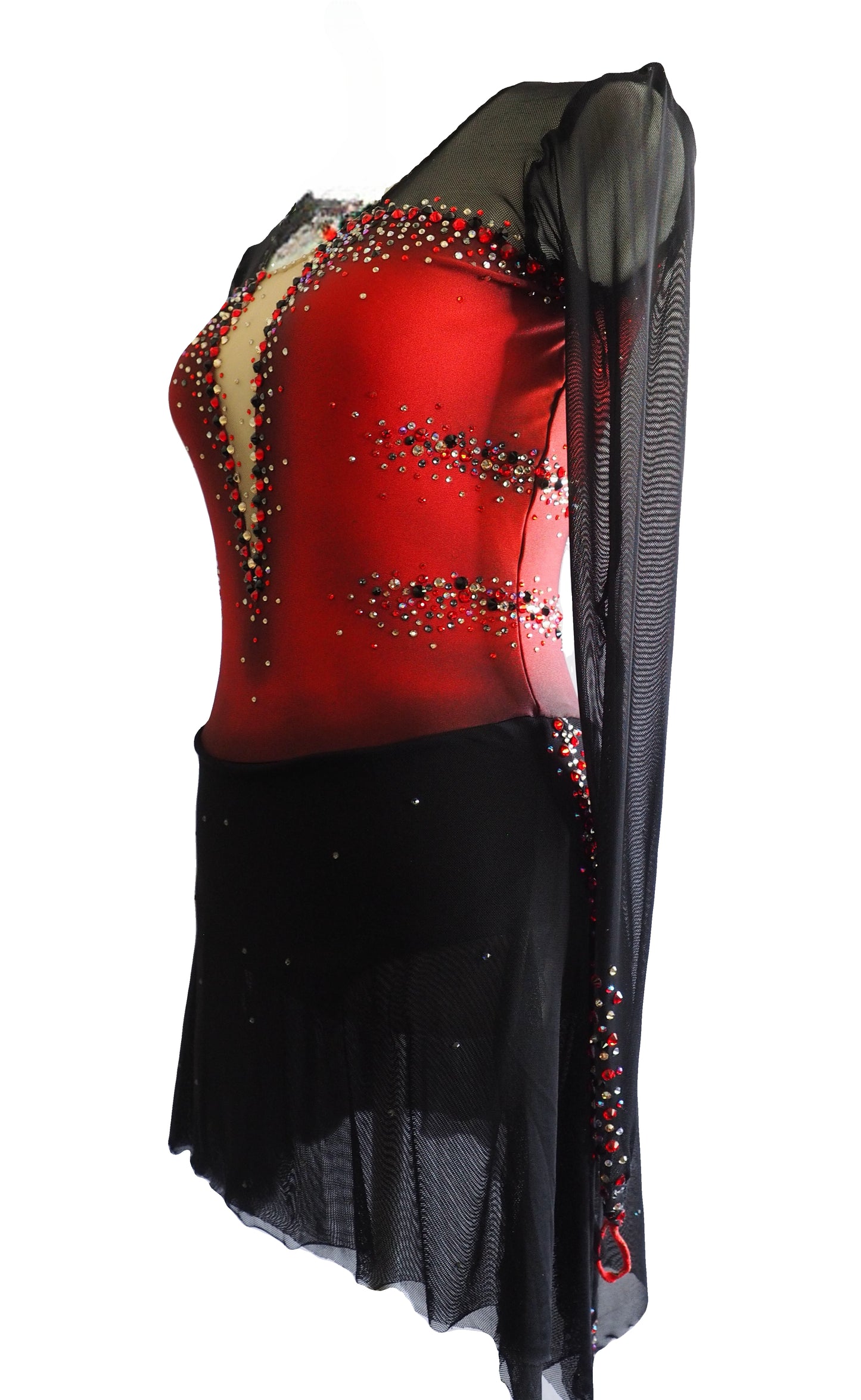 Competition Figure Skating Dress - Black and Red with Crystals