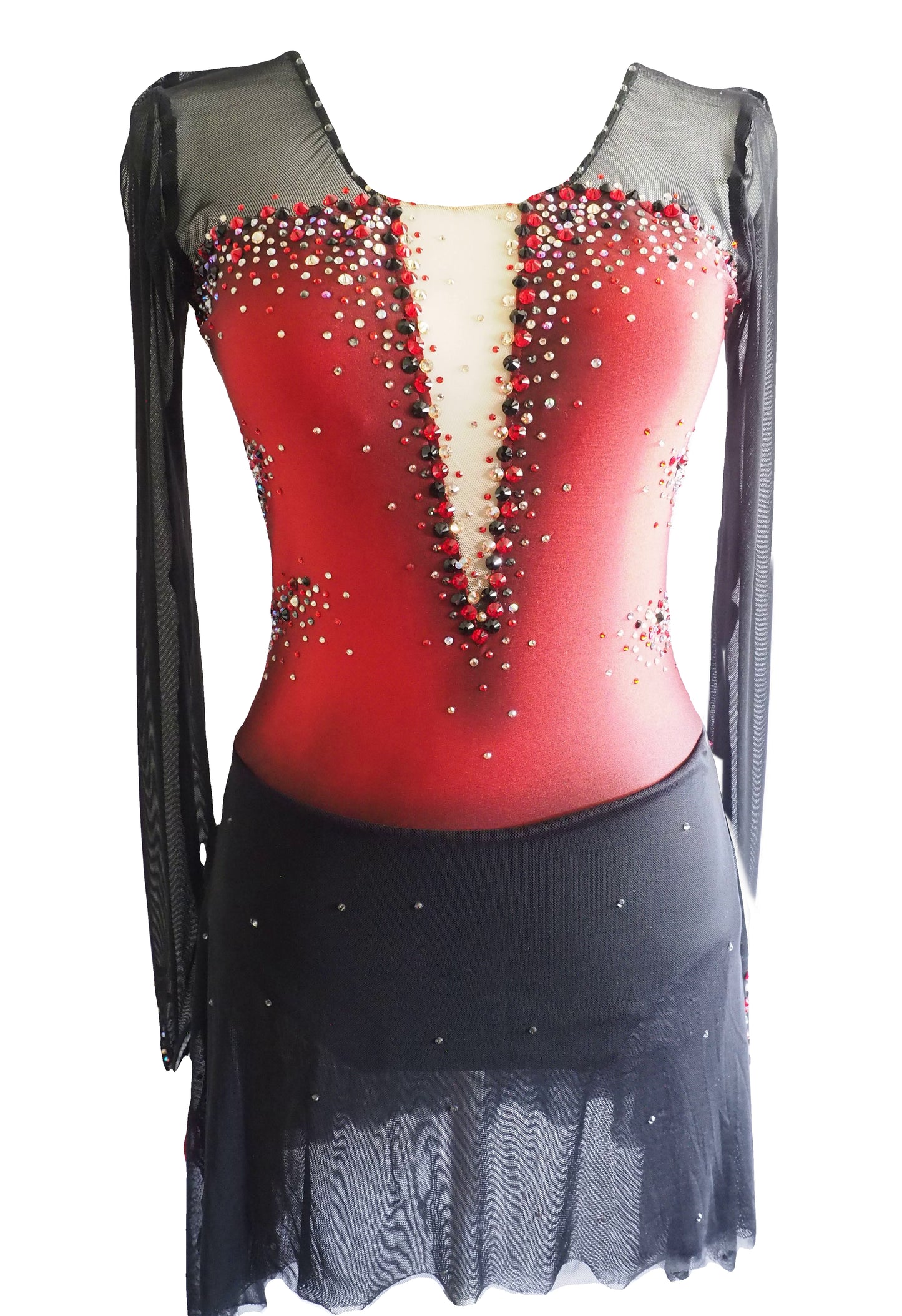 Competition Figure Skating Dress - Black and Red with Crystals