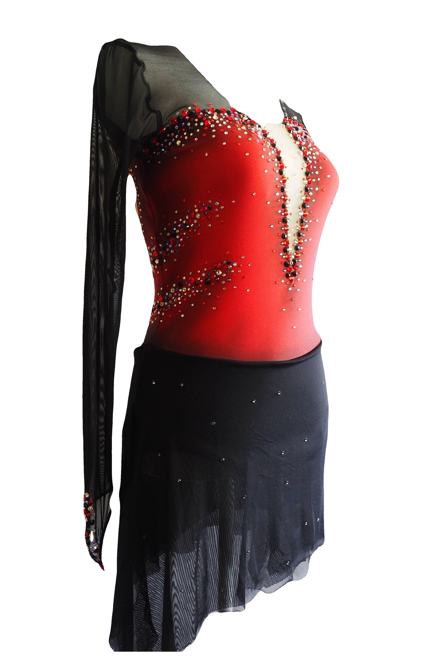 Competition Figure Skating Dress - Black and Red with Crystals