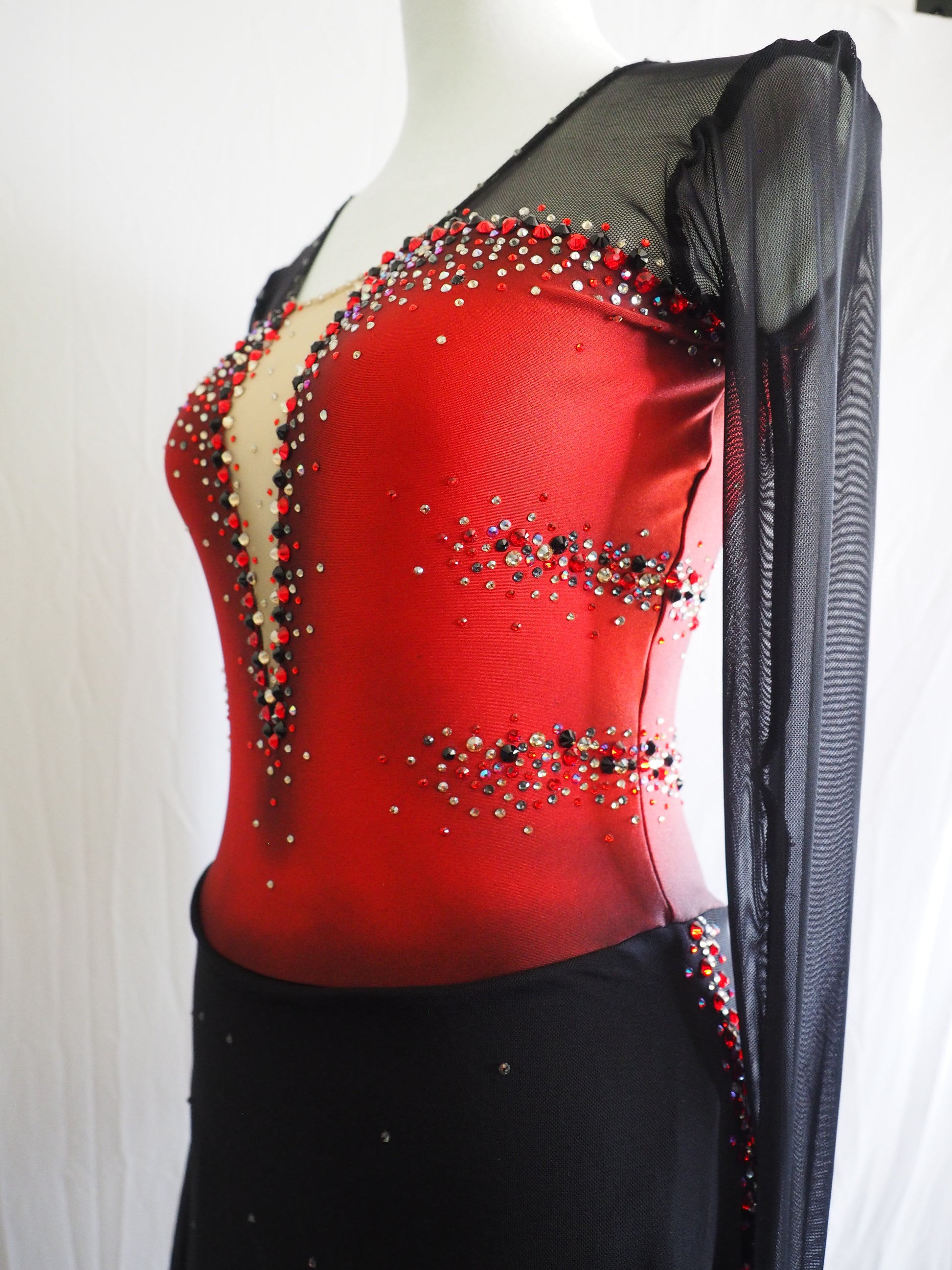 Competition Figure Skating Dress - Black and Red with Crystals Toepick Clothing Competition Figure Skating Dress - Black and Red with Crystals Toepick Clothing