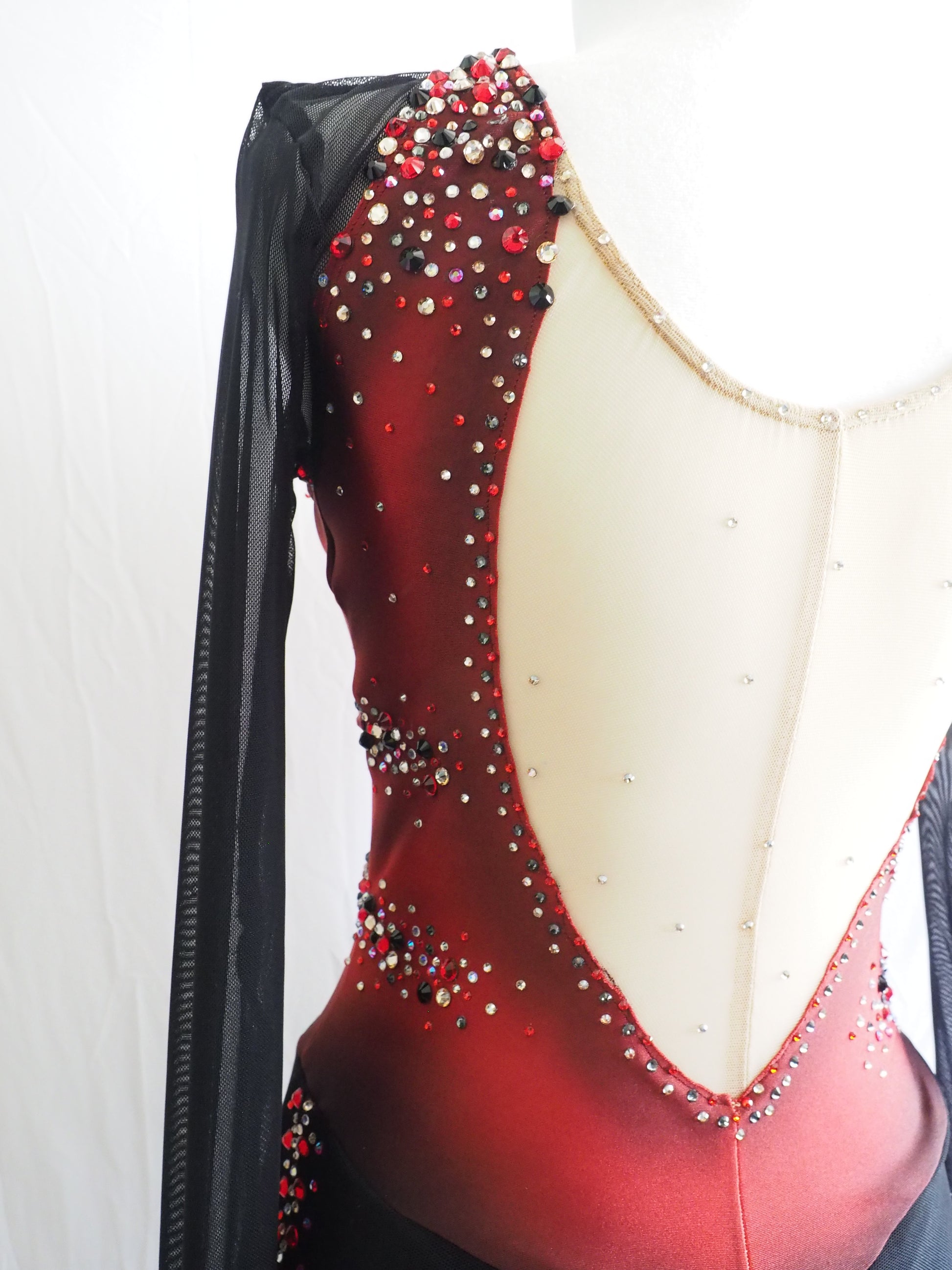 Competition Figure Skating Dress - Black and Red with Crystals Toepick Clothing Competition Figure Skating Dress - Black and Red with Crystals Toepick Clothing